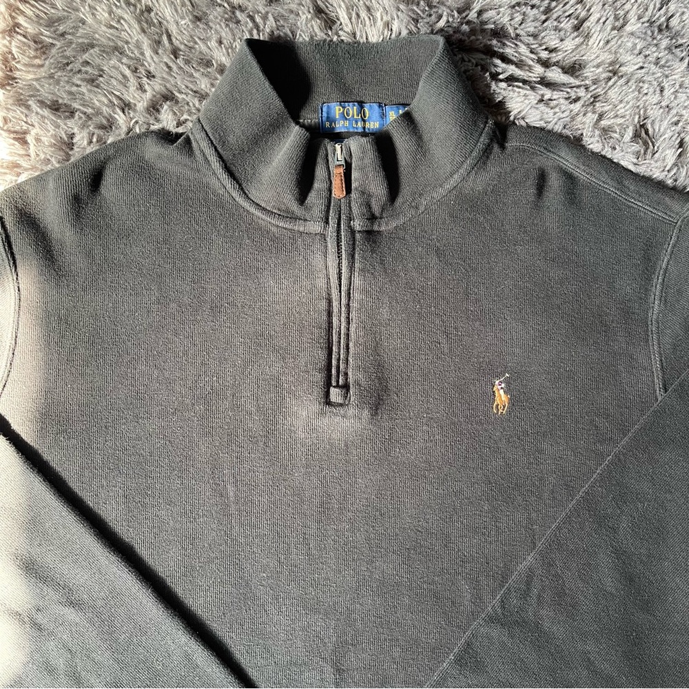 Polo by Ralph Lauren Black Quarter Zip Pullover Sweater Estate Rib